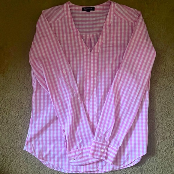 Express Tops - BARLEY USED-Express pink and white gingham shirt. Size is a small.